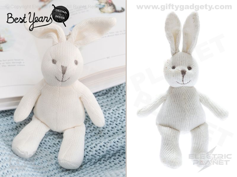 Knitted White Bunny Baby Rattle 