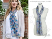 Chrysanthemum Silk Scarf - Blue